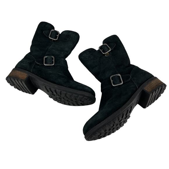 UGG Chaney Boots 6 Black Suede Buckle Moto 1006042 - Picture 4 of 10